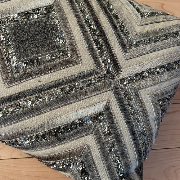 Decorative Leather Hide Accent Throw Pillow Size 19”x13” cowhide and Sequins - Picture 2 of 6